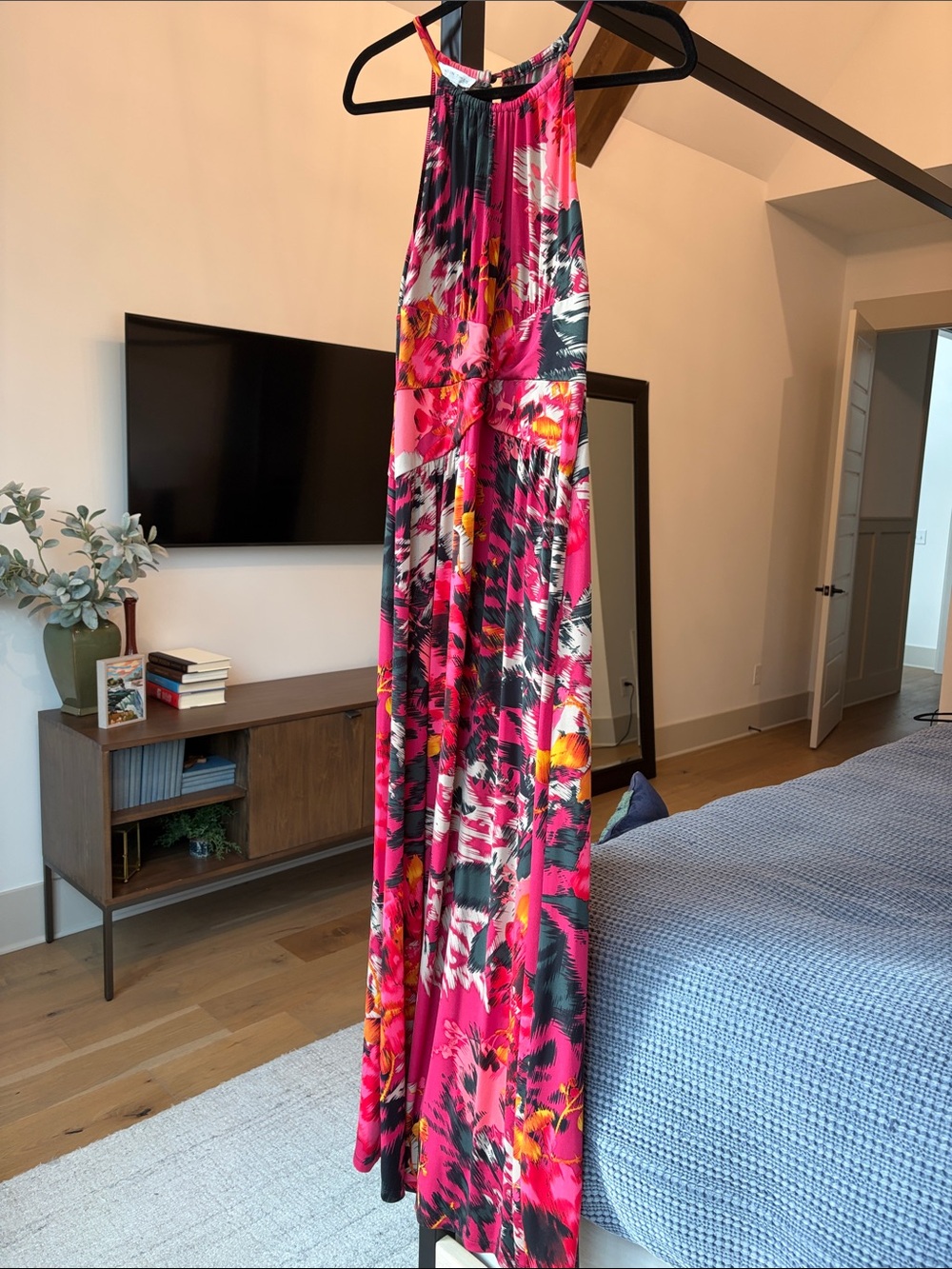 London Times Pink Floral Halter Maxi Dress